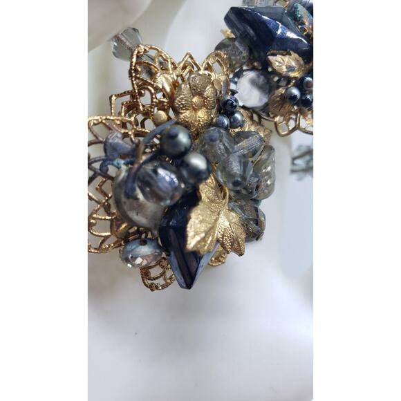 Vintage Bracelet Wrap Around Glass Bead Rhinestone Filigree Haskell Style 1950s - Picture 5 of 12